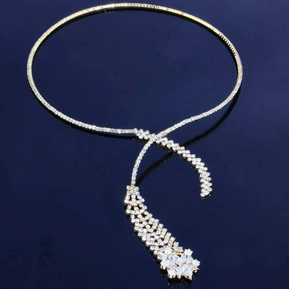 Delia Crystal Bridal Necklace Set Silver And Gold Options