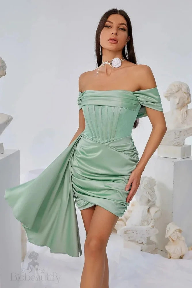 Delphi Satin Off Shoulder Dress