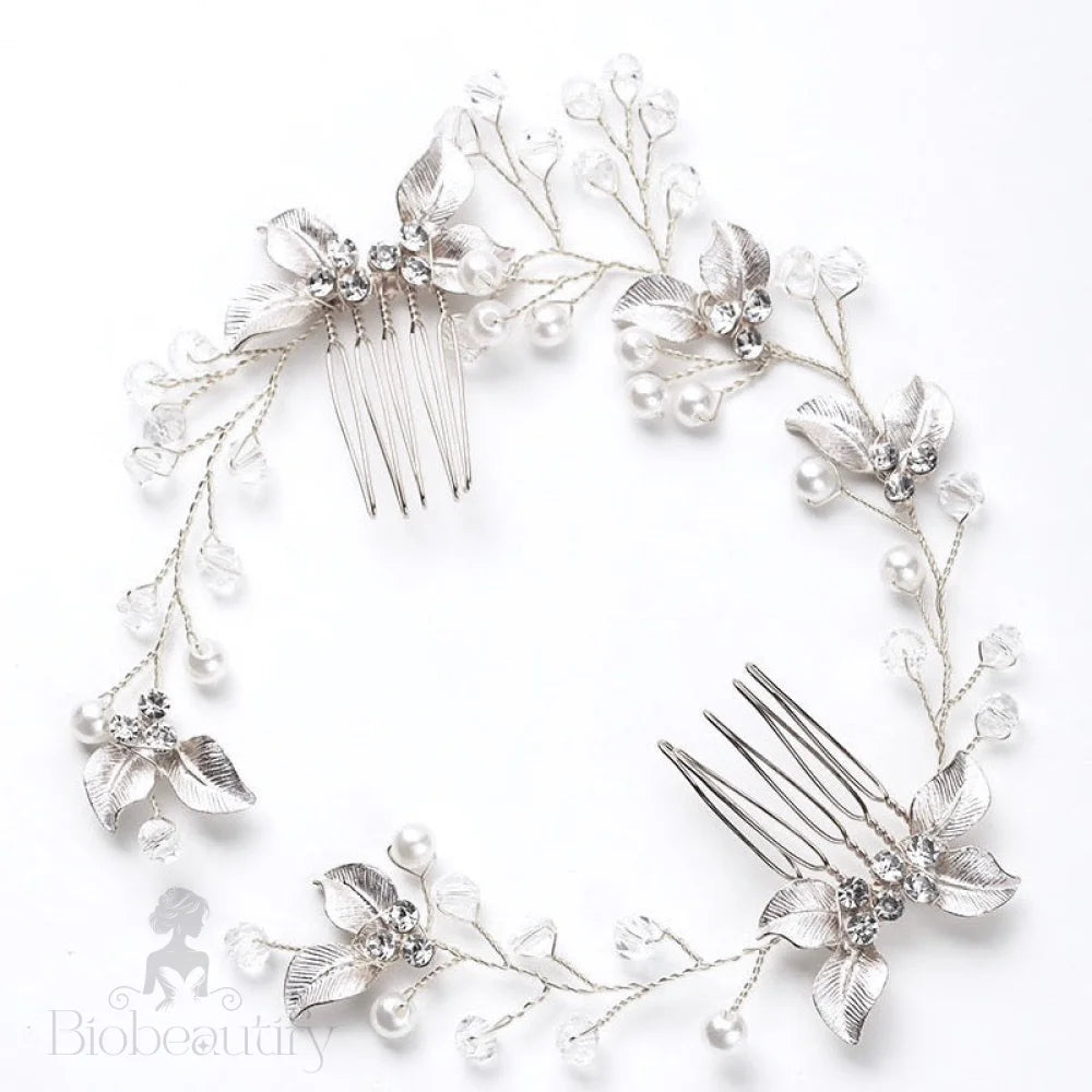 Demi Pearl And Crystal Bridal Headband Hair Vine - Yellow Gold Silver Rose Available