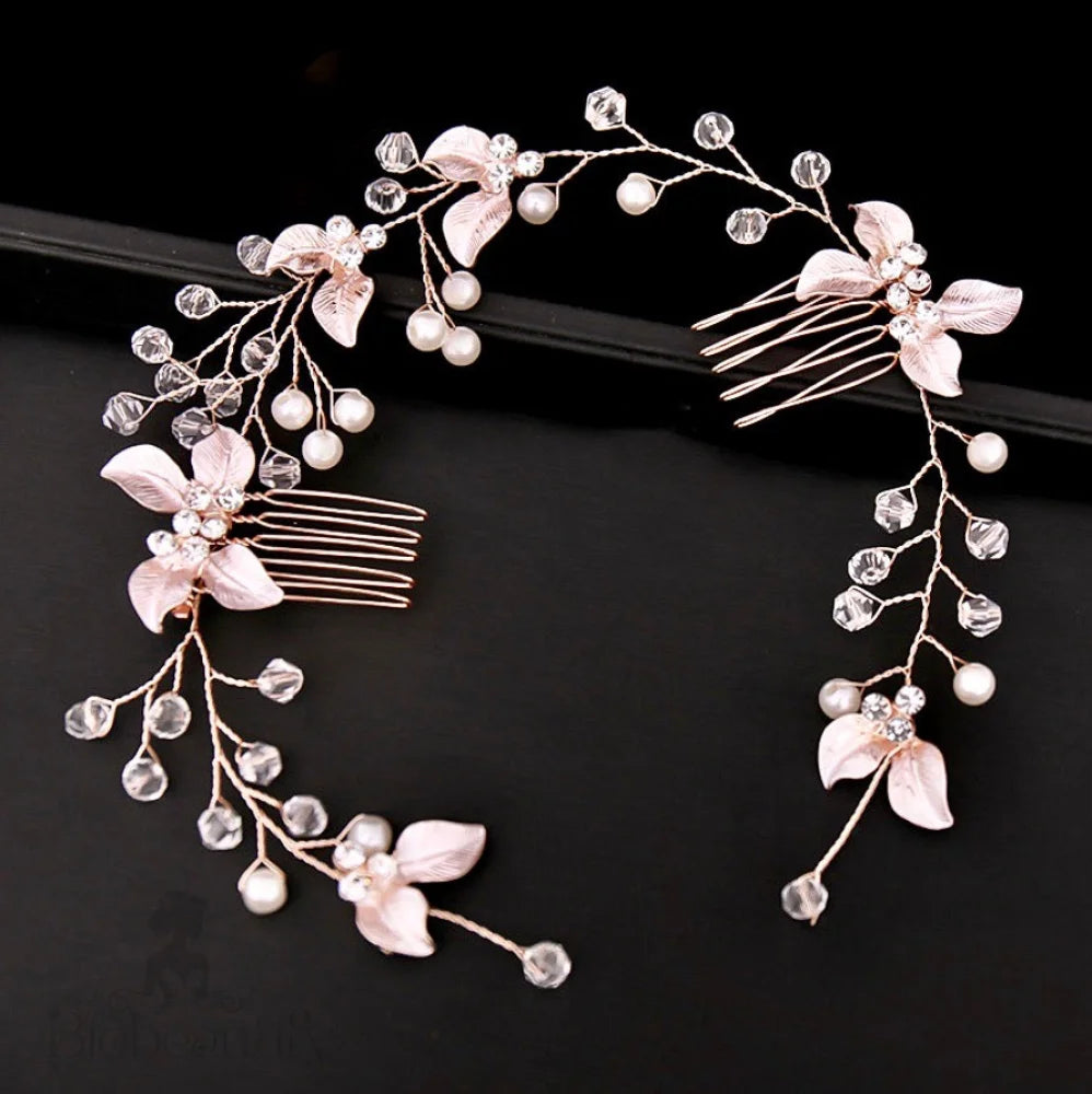 Wedding Hair Accessories - Pearl and Crystal Bridal Headband / Vine - Available in Yellow Gold