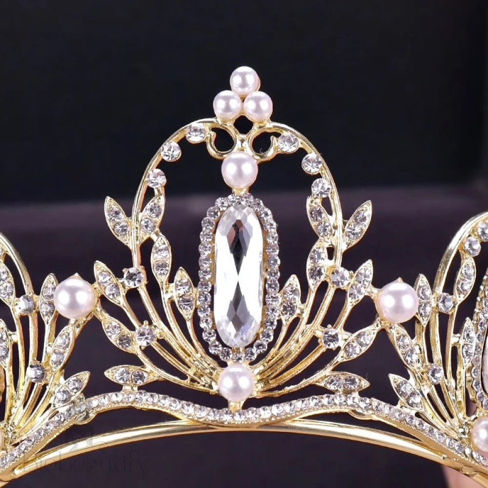 Deryn Gold Pearl Crystal Bridal Tiara