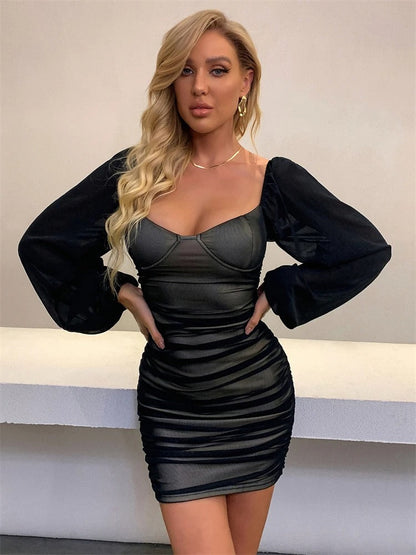Paris Mesh Long Sleeve Puff Dress