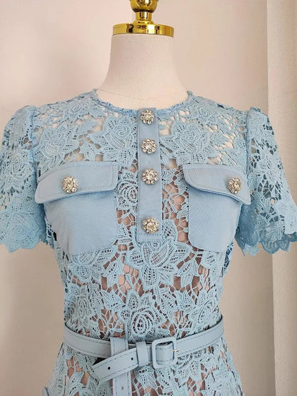 Genevia Rhinestone Lace Dress