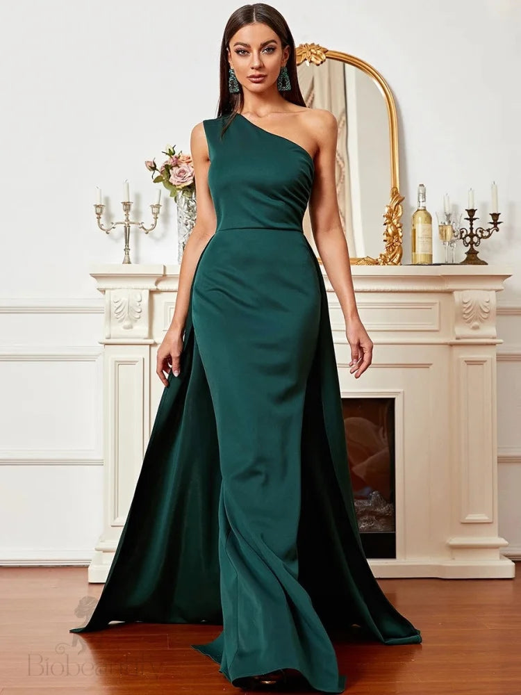 Devika One Shoulder Gown Green / S