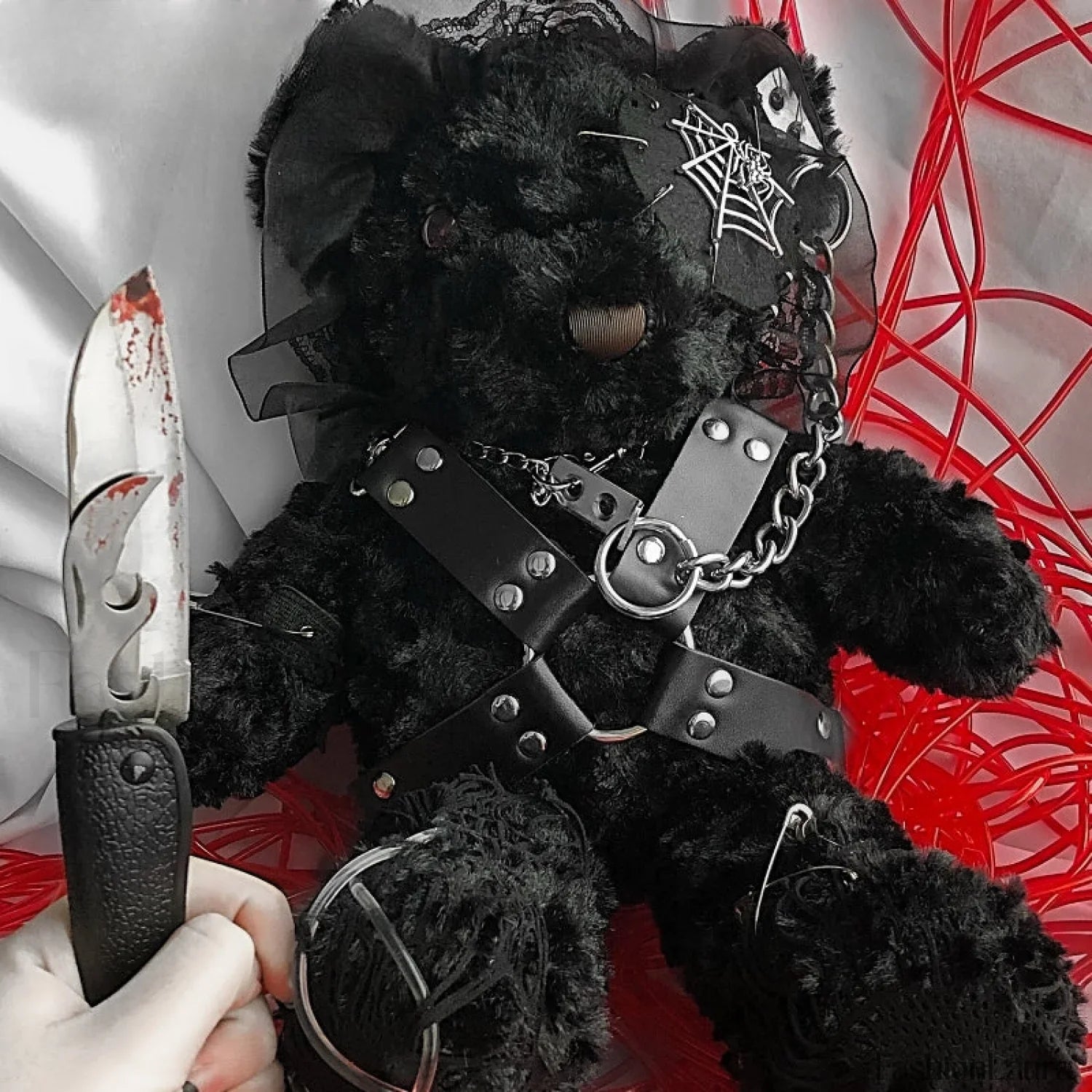 Diablo Design Lolita Halloween Gothic Blood Hell Bear Bag BLACK / 40cm
