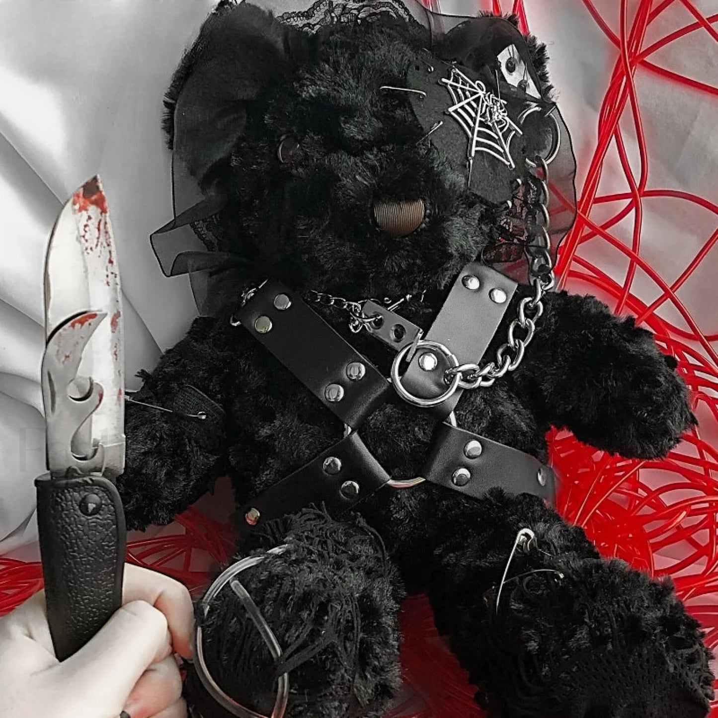 Diablo Design Lolita Halloween Gothic Blood Hell Bear Bag BLACK / 40cm