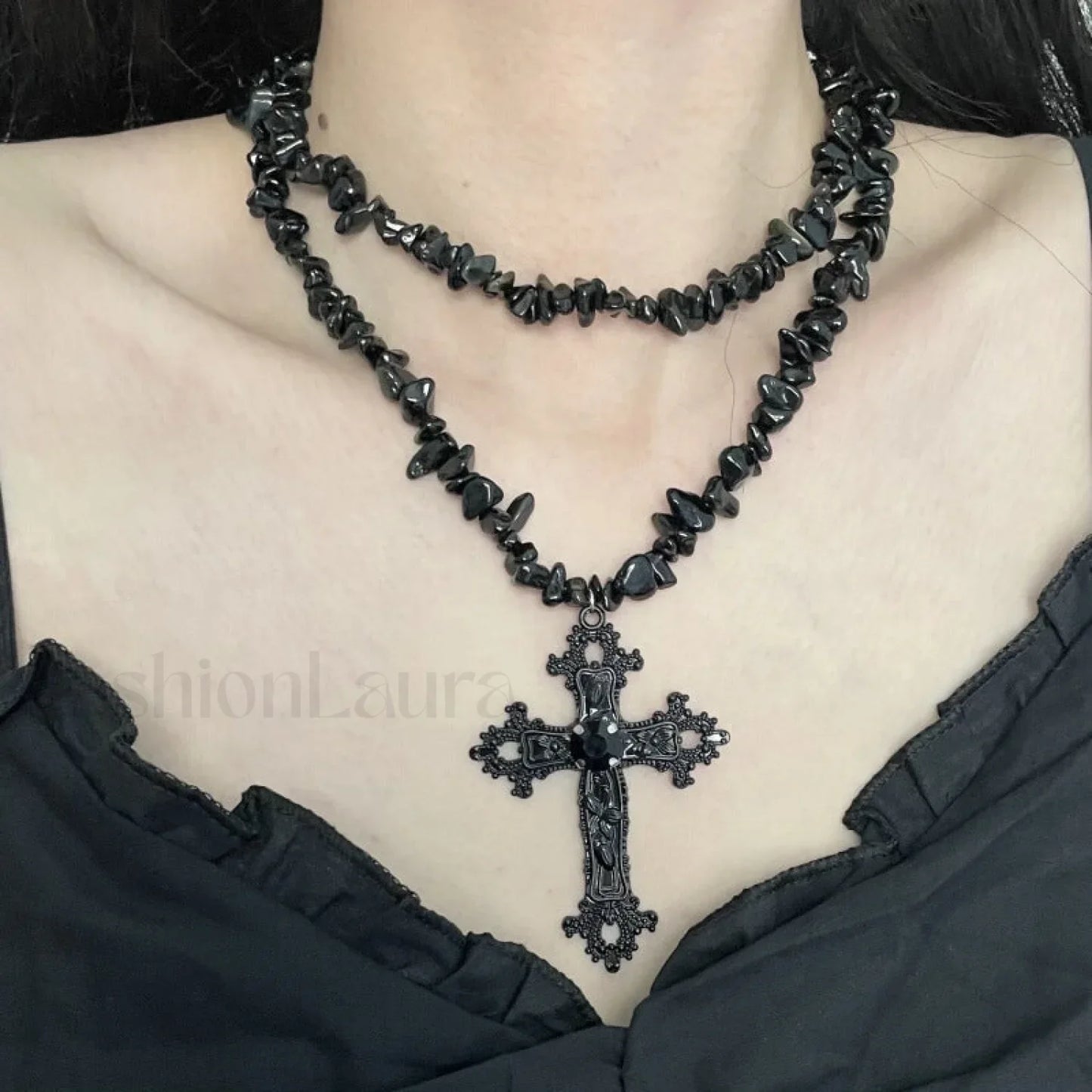 Diamond Star Double Layer Dark Hip Hop Necklace BLACK
