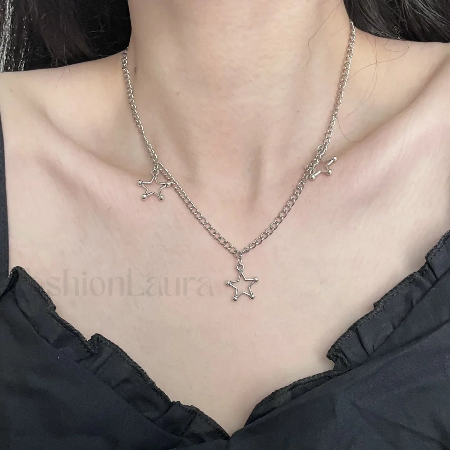 Diamond Star Double Layer Dark Hip Hop Necklace BLACK