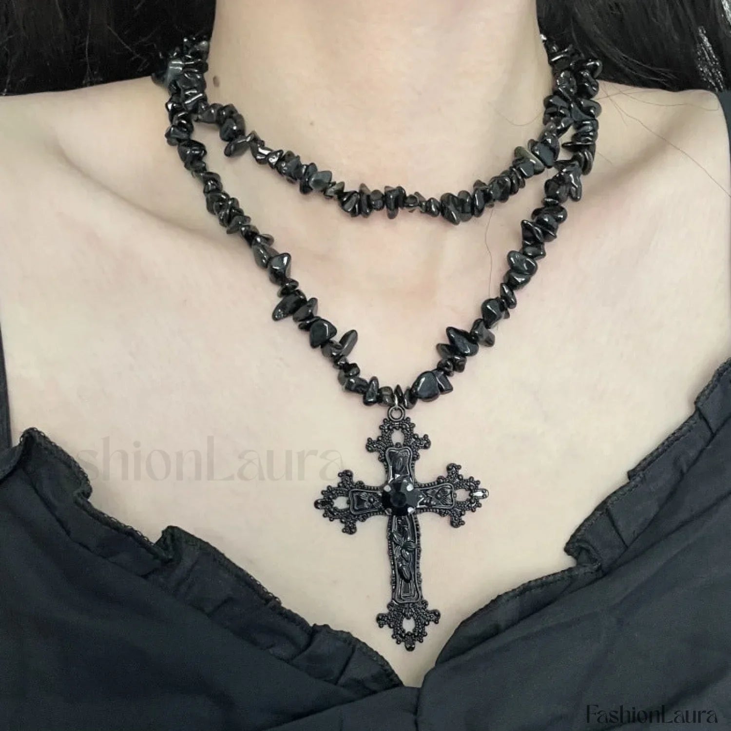 Diamond Star Double Layer Dark Hip Hop Necklace BLACK