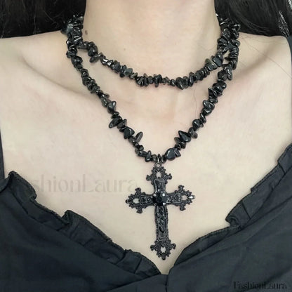 Diamond Star Double Layer Dark Hip Hop Necklace BLACK
