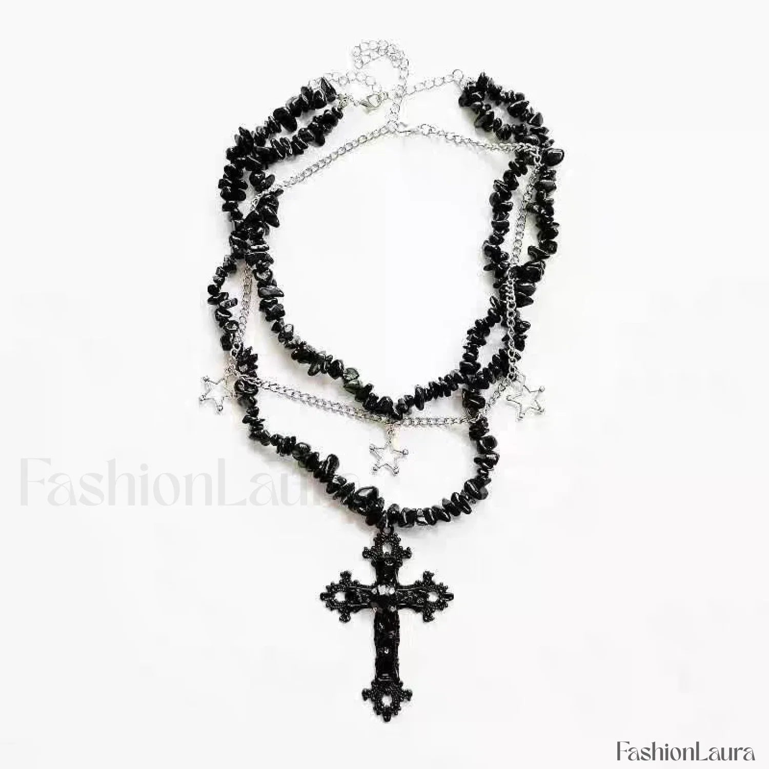 Diamond Star Double Layer Dark Hip Hop Necklace BLACK