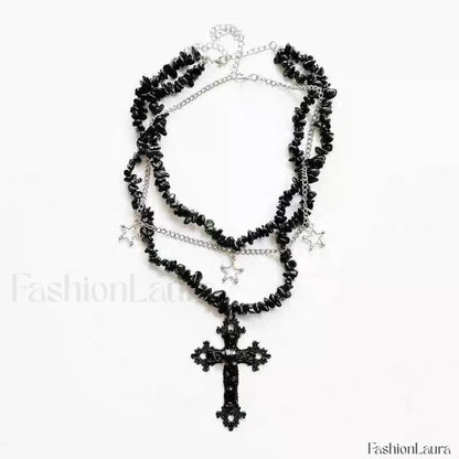 Diamond Star Double Layer Dark Hip Hop Necklace BLACK