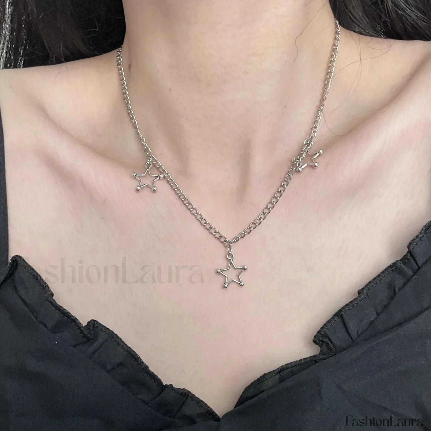 Diamond Star Double Layer Dark Hip Hop Necklace BLACK