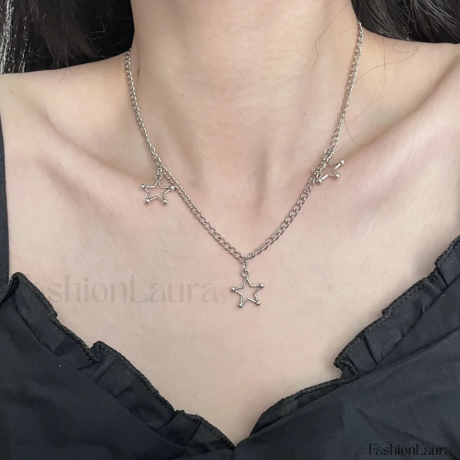 Diamond Star Double Layer Dark Hip Hop Necklace BLACK