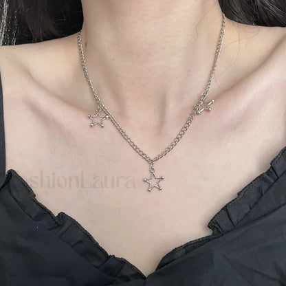 Diamond Star Double Layer Dark Hip Hop Necklace BLACK