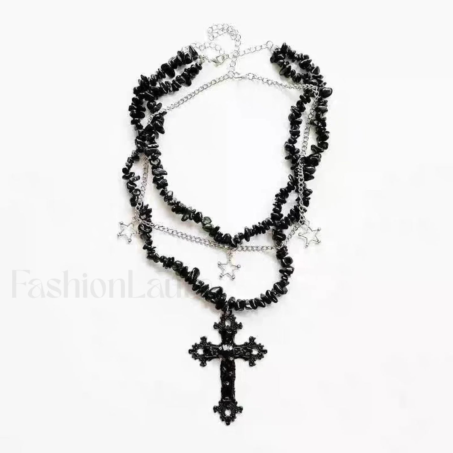 Diamond Star Double Layer Dark Hip Hop Necklace BLACK