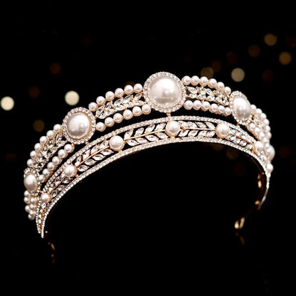 Dolores Pearl And Crystal Bridal Tiara In Yellow Gold Silver