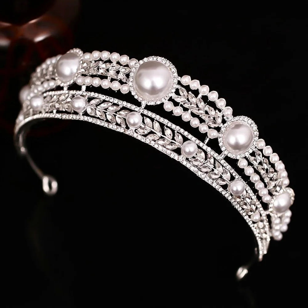 Dolores Pearl And Crystal Bridal Tiara In Yellow Gold Silver