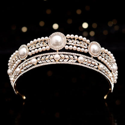 Dolores Pearl And Crystal Bridal Tiara In Yellow Gold Silver