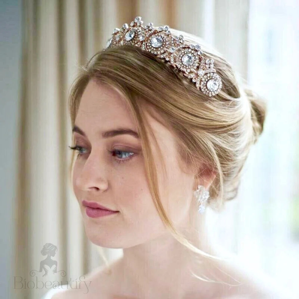 Donatella Rhinestone Bridal Tiara In Rose Gold And Silver