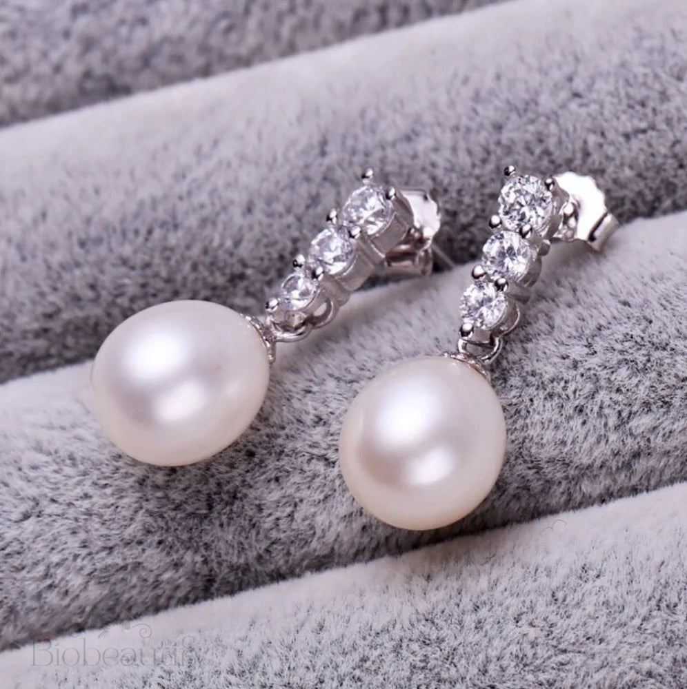 Doris Sterling Silver Bridal Jewelry Set With Pearl And Cubic Zirconia