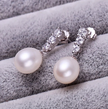 Doris Sterling Silver Bridal Jewelry Set With Pearl And Cubic Zirconia