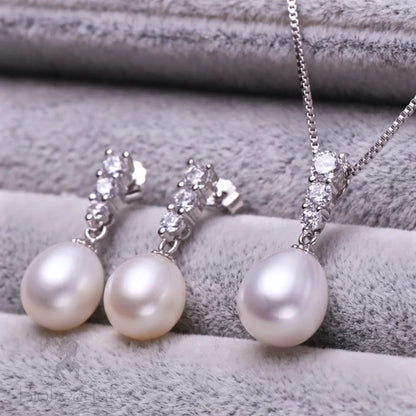 Doris Sterling Silver Bridal Jewelry Set With Pearl And Cubic Zirconia