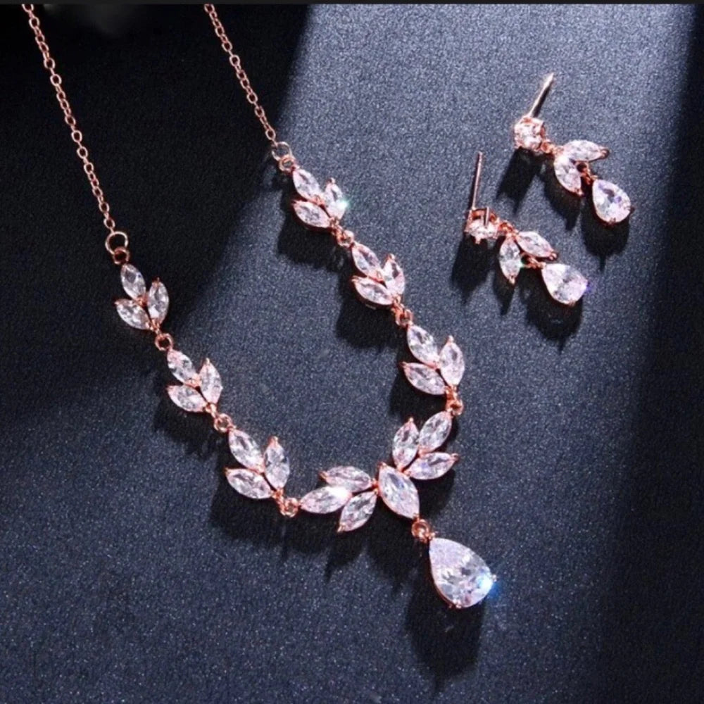 Dorothy Cubic Zirconia Bridal Jewelry Set In Rose Gold And Silver