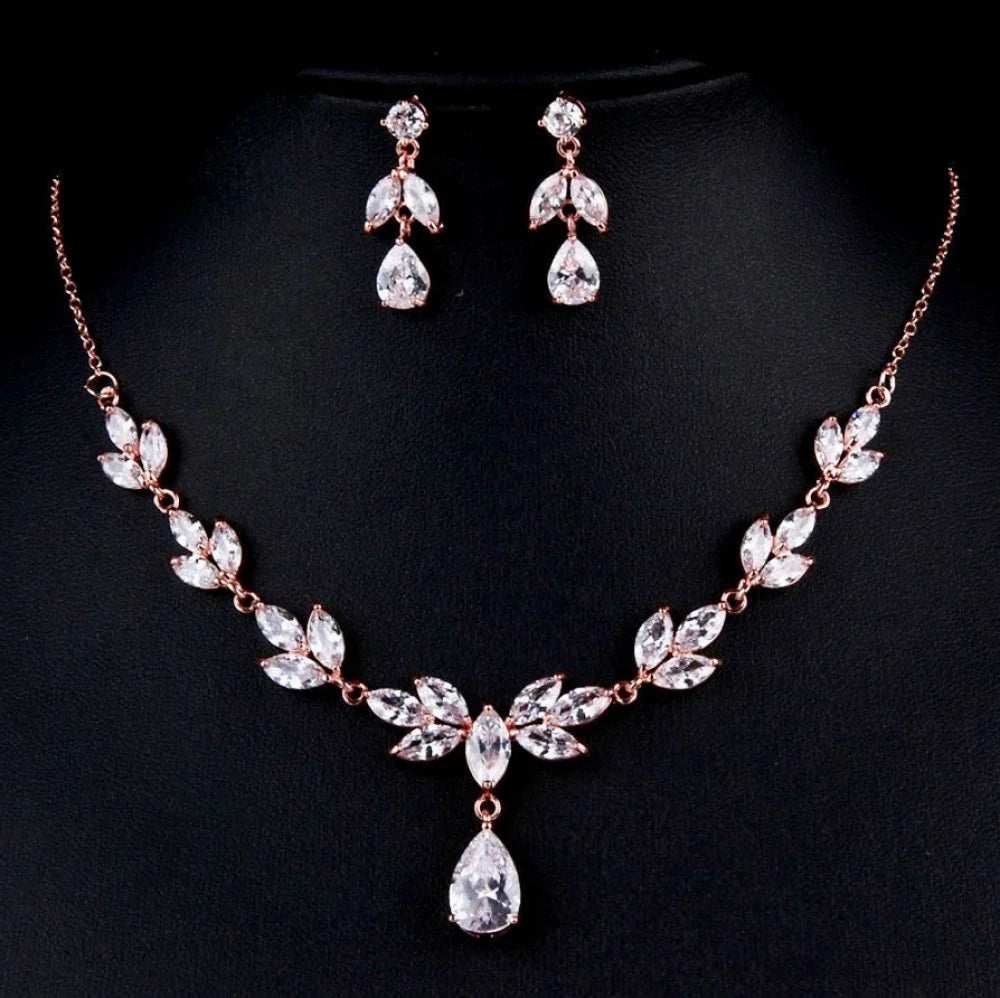 Dorothy Cubic Zirconia Bridal Jewelry Set In Rose Gold And Silver