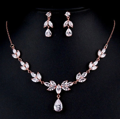 Dorothy Cubic Zirconia Bridal Jewelry Set In Rose Gold And Silver