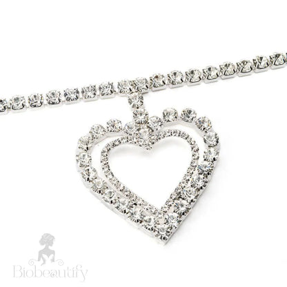 Double Heart Crystal Necklace Silver One Size /