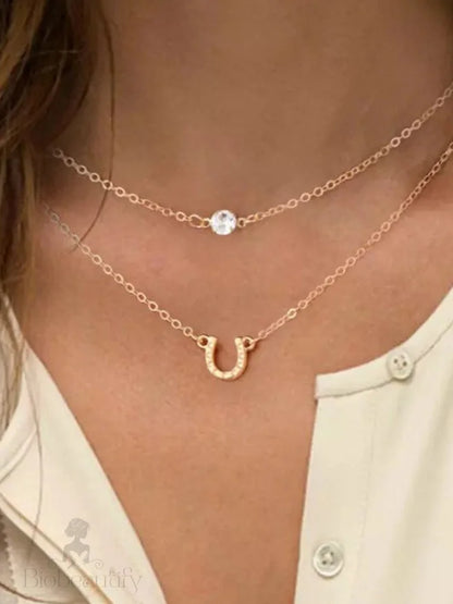 Double-Layer Horseshoe Necklace With Diamonds In Gold