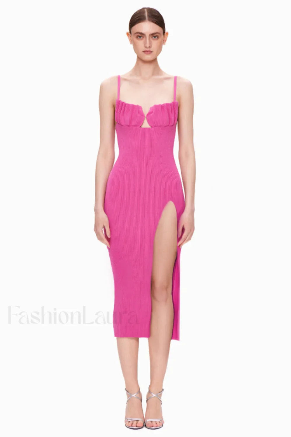 Draped Bustier Stylish Ribbed Midi Dress