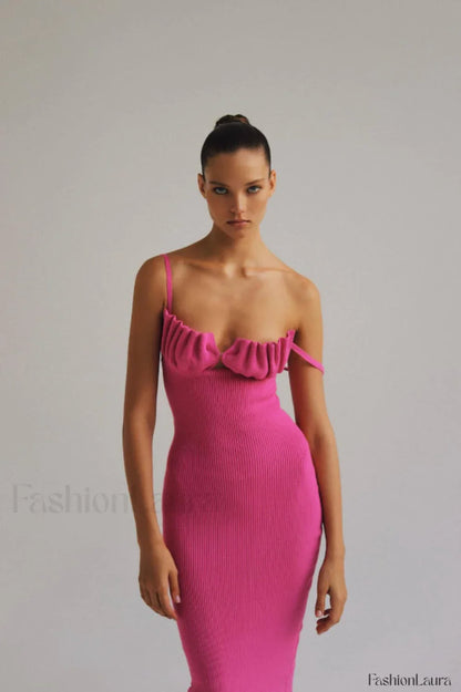 Draped Bustier Stylish Ribbed Midi Dress