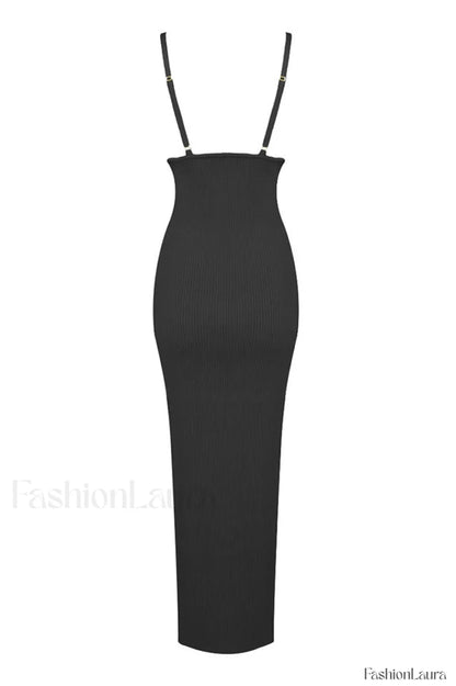 Draped Bustier Stylish Ribbed Midi Dress