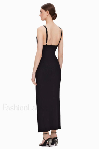 Draped Bustier Stylish Ribbed Midi Dress