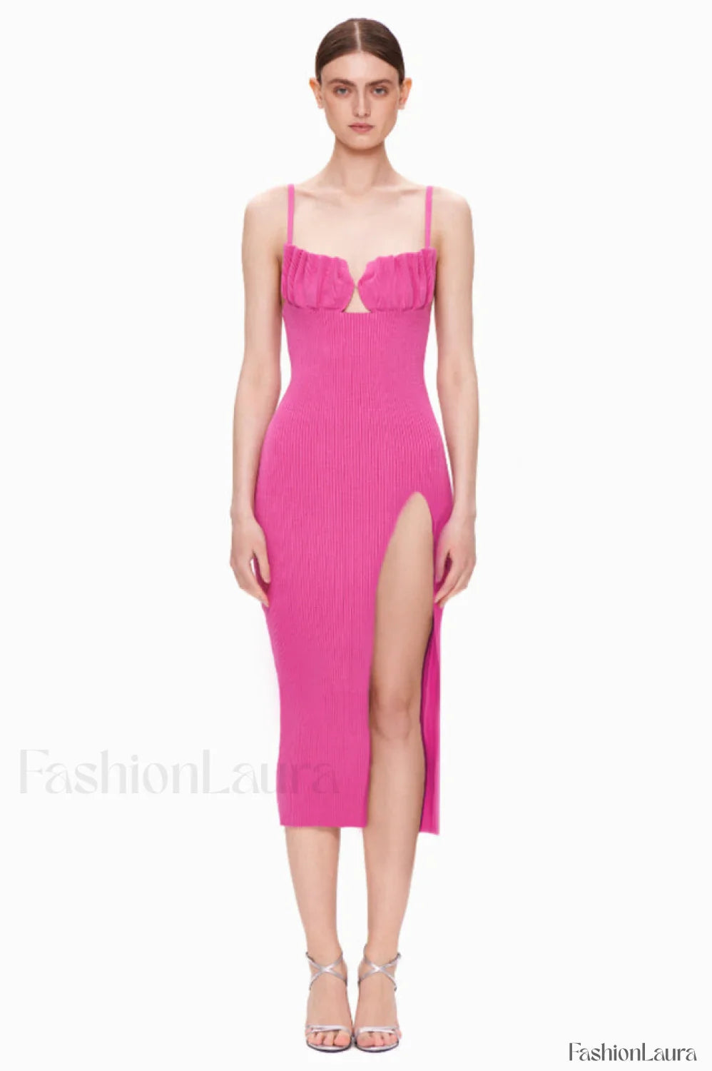 Draped Bustier Stylish Ribbed Midi Dress