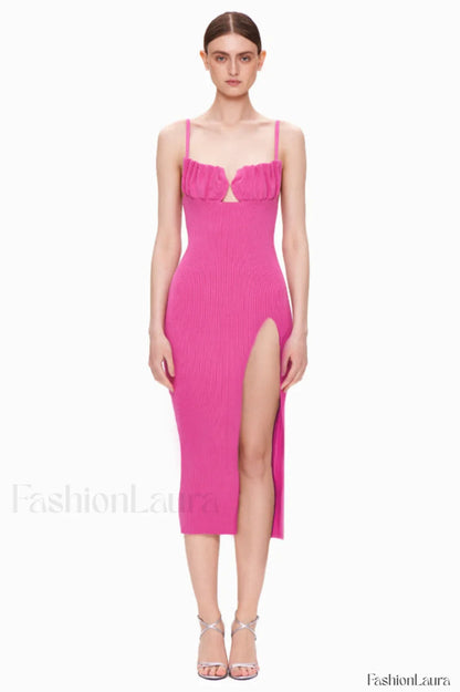 Draped Bustier Stylish Ribbed Midi Dress