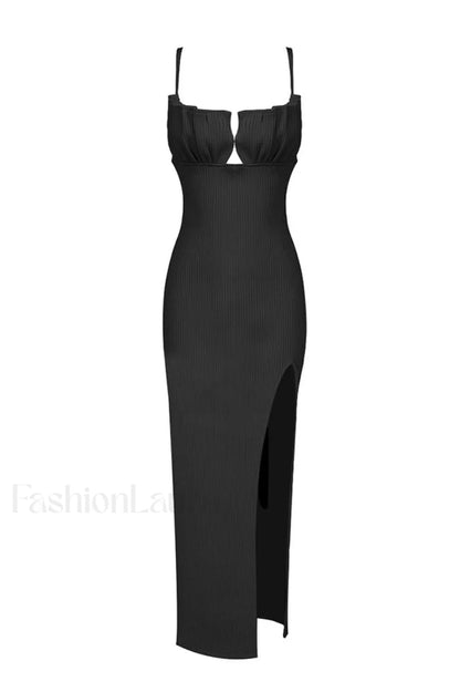 Draped Bustier Stylish Ribbed Midi Dress XS / Black