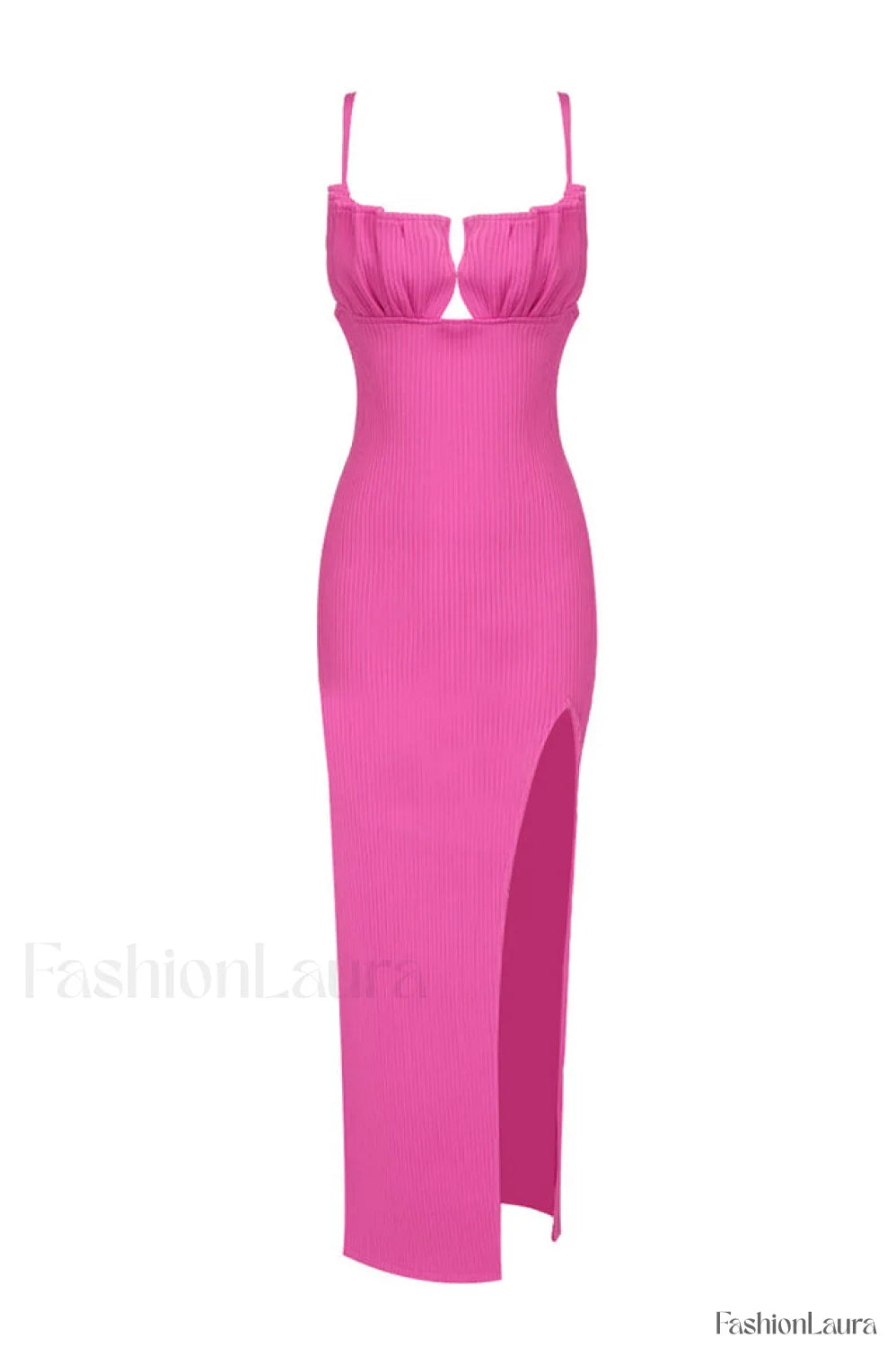 Draped Bustier Stylish Ribbed Midi Dress XS / Hot Pink