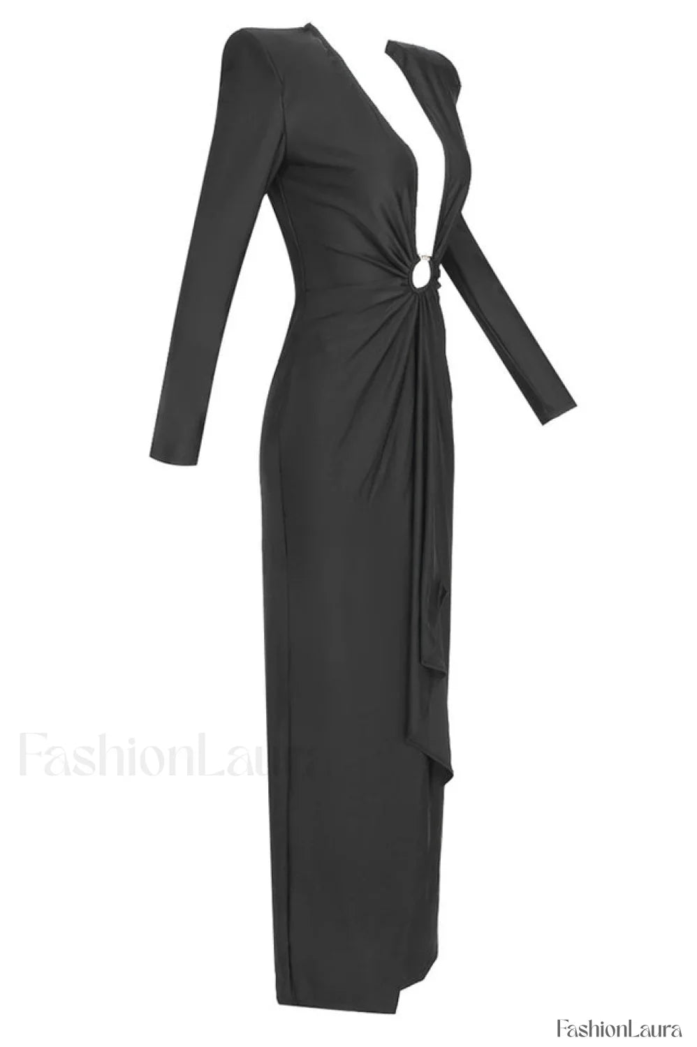Draped Ring Detailed Charming Deep V Neck Dress