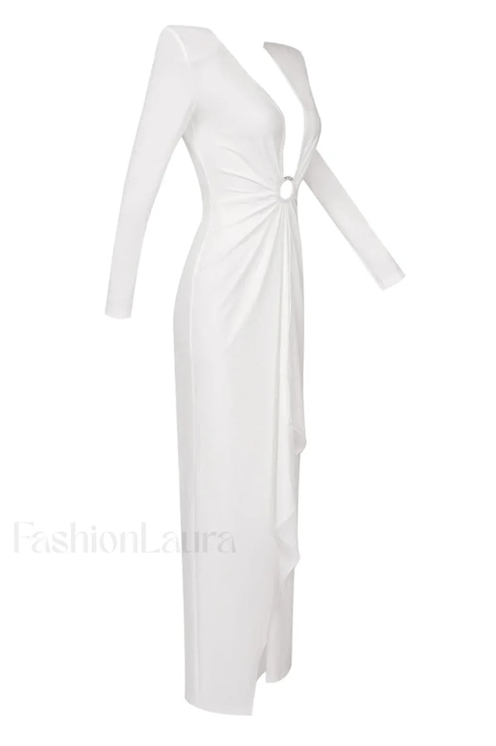 Draped Ring Detailed Charming Deep V Neck Dress