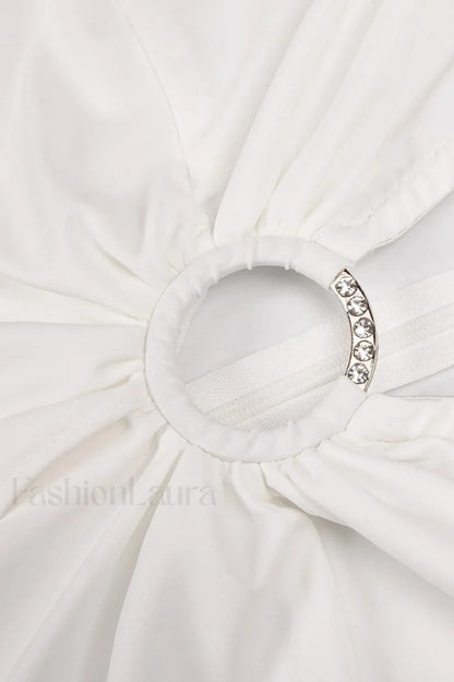Draped Ring Detailed Charming Deep V Neck Dress