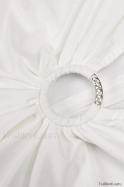 Draped Ring Detailed Charming Deep V Neck Dress