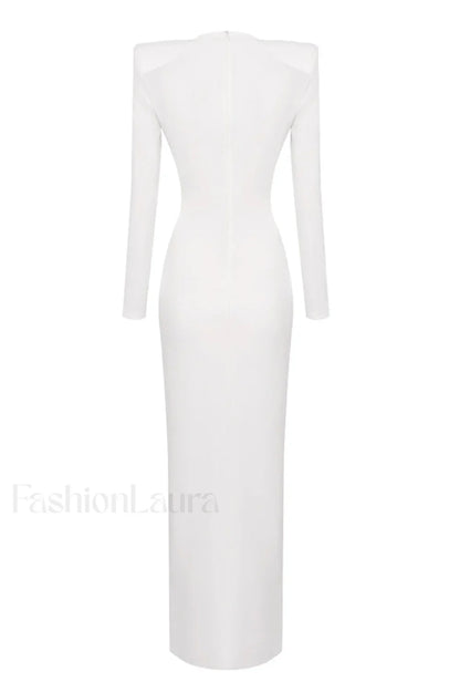 Draped Ring Detailed Charming Deep V Neck Dress