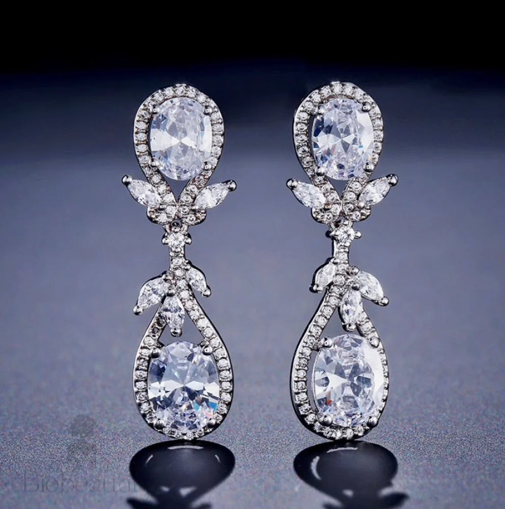 Drea Silver Cz Bridal Earrings