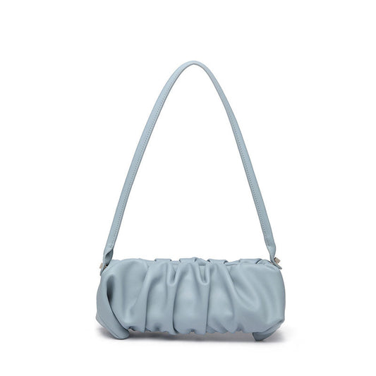 Ruched Faux Leather Crossbody Bag - Blue One Size /