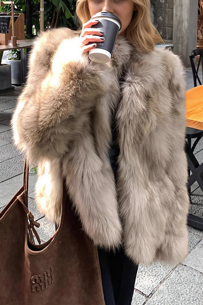 Stand Collar Straight Faux Fur Coat