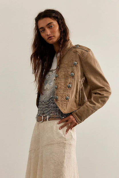 Cropped Double Breasted Military Jacket