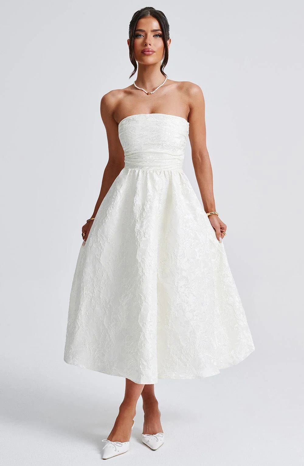 Strapless Jacquard A-Line Midi Dress - Chiccharm